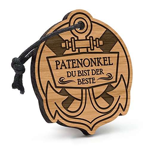 Fashionalarm Schlüsselanhänger Anker Patenonkel - Du bist der Beste aus Holz mit Gravur | Geburtstag Geschenk Idee Pate Taufpate zum Danke Sagen von Fashionalarm