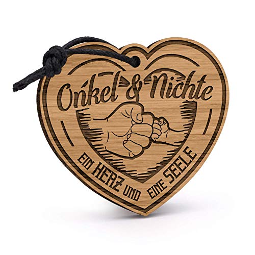 Fashionalarm Schlüsselanhänger Onkel & Nichte - EIN Herz und eine Seele aus Holz mit Gravur | Geburtstag Geschenk Idee Geburt Baby Mädchen von Fashionalarm