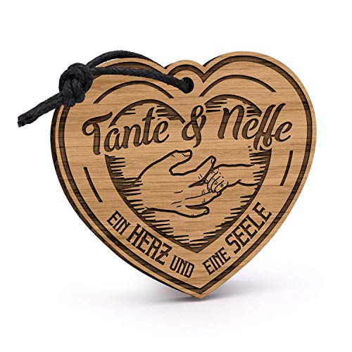 Fashionalarm Schlüsselanhänger Tante & Neffe - EIN Herz und eine Seele aus Holz mit Gravur | Geburtstag Geschenk Idee Geburt Baby Junge von Fashionalarm