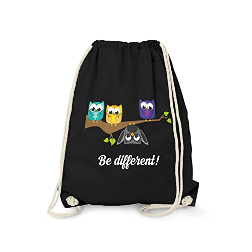 Fashionalarm Turnbeutel - Be Different | Fun Rucksack als Geschenk Idee für Eulen Fans und Individualisten, Schwarz One Size von Fashionalarm
