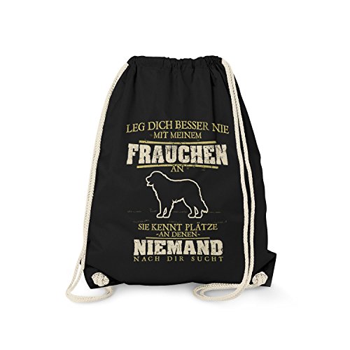 Fashionalarm Turnbeutel - Berner Sennenhund - Leg Dich Besser nie mit Meinem Frauchen an | Fun Rucksack mit Spruch Geschenk Idee Hunde Besitzer, Schwarz One Size von Fashionalarm