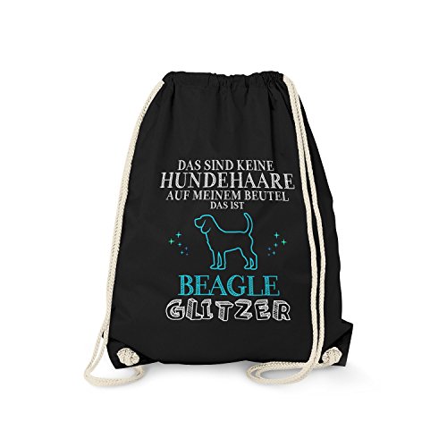 Fashionalarm Turnbeutel - Das sind Keine Hundehaare - Beagle Glitzer | Fun Rucksack mit Spruch als lustige Geschenk Idee für Rasse Hunde Besitzer, Schwarz One Size von Fashionalarm