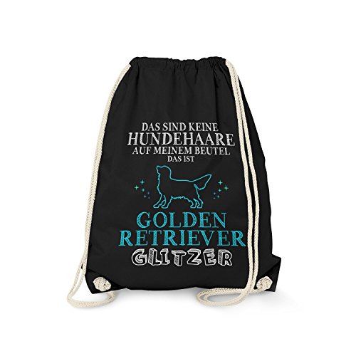 Fashionalarm Turnbeutel - Das sind Keine Hundehaare - Golden Retriever Glitzer | Fun Rucksack Spruch lustige Geschenk Idee Rasse Hunde Besitzer, Schwarz One Size von Fashionalarm