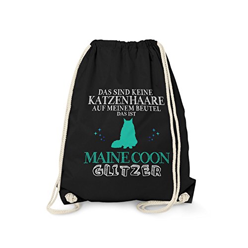 Fashionalarm Turnbeutel - Das sind Keine Katzenhaare - Maine Coon Glitzer | Fun Rucksack mit Spruch als lustige Geschenk Idee | Rasse Katze, Schwarz One Size von Fashionalarm