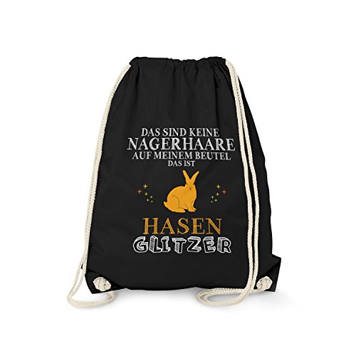 Fashionalarm Turnbeutel - Das sind Keine Nagerhaare - Hasen Glitzer | Fun Rucksack Spruch als lustige Geschenk Idee | Haustier Zwerg Kaninchen, Schwarz One Size von Fashionalarm
