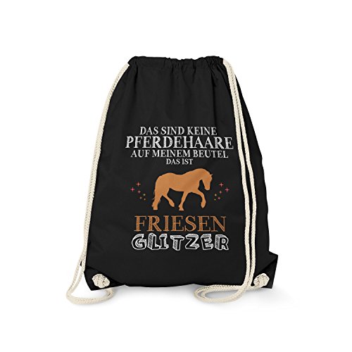 Fashionalarm Turnbeutel - Das sind Keine Pferdehaare - Friesen Glitzer | Fun Rucksack Spruch als lustige Geschenk Idee | Pferd Reiten Reitsport, Schwarz One Size von Fashionalarm