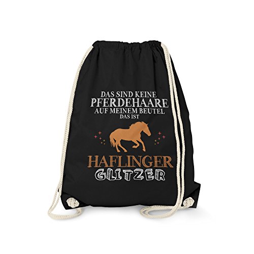 Fashionalarm Turnbeutel - Das sind Keine Pferdehaare - Haflinger Glitzer | Fun Rucksack Spruch als lustige Geschenk Idee | Pferd Reiten Reitsport, Schwarz One Size von Fashionalarm
