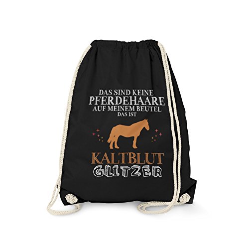 Fashionalarm Turnbeutel - Das sind Keine Pferdehaare - Kaltblut Glitzer | Fun Rucksack Spruch als lustige Geschenk Idee | Pferd Reiten Reitsport, Schwarz One Size von Fashionalarm