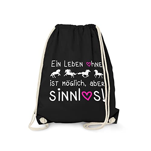 Fashionalarm Turnbeutel - EIN Leben ohne Pferde ist möglich Aber sinnlos | Fun Rucksack als Geschenk Idee Pferdefreunde, Schwarz One Size von Fashionalarm