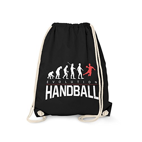 Fashionalarm Turnbeutel - Evolution Handball | Fun Rucksack mit lustigem Motiv als Geschenk Idee für Handballer Handballspieler Sport Hobby, Schwarz One Size von Fashionalarm