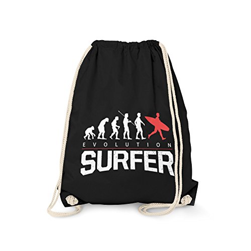 Fashionalarm Turnbeutel - Evolution Surfer | Fun Rucksack mit lustigem Motiv als Geschenk Idee für Surfer Wasser Sport Urlaub Hobby Surfen, Schwarz One Size von Fashionalarm