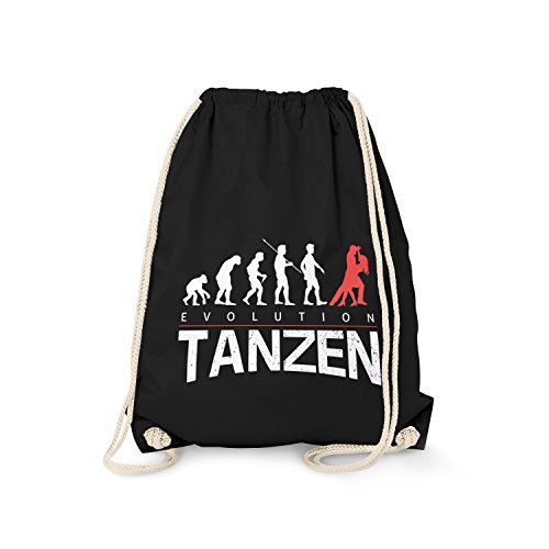 Fashionalarm Turnbeutel - Evolution Tanzen | Fun Rucksack mit lustigem Motiv als Geschenk Idee für Tänzer Amateur Profi Paar Tanz Sport Hobby, Schwarz One Size von Fashionalarm