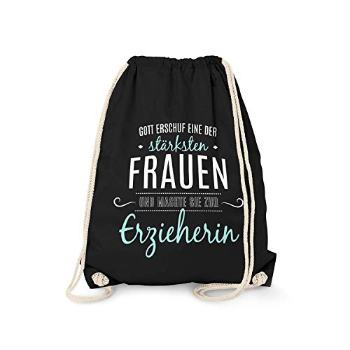 Fashionalarm Turnbeutel - Gott machte sie zur Erzieherin | Fun Rucksack mit Spruch als Geschenk Idee Kindergärtnerin Pädagogin Danke Sagen Arbeit, Schwarz One Size von Fashionalarm