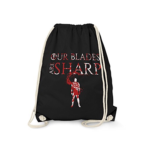 Fashionalarm Turnbeutel - House Bolton Our Blades Are Sharp | Fun Rucksack mit Motto Geschenk Idee zur GoT Serie | Unsere Klingen sind scharf, Schwarz One Size von Fashionalarm