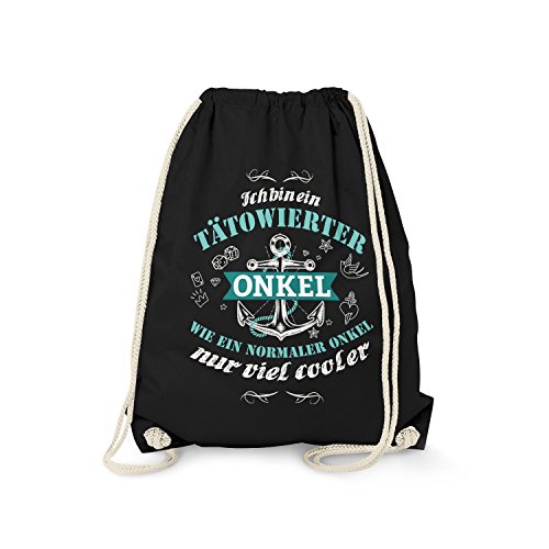 Fashionalarm Turnbeutel - Ich Bin EIN tätowierter Onkel | Fun Rucksack als Geburtstag Geschenk Idee für Tattoo Träger, Schwarz One Size von Fashionalarm