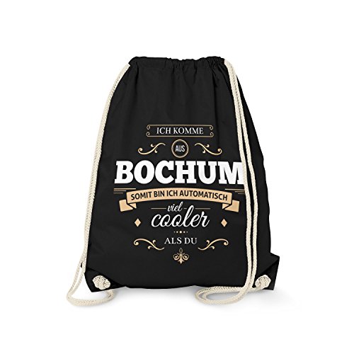 Fashionalarm Turnbeutel - Ich komme aus Bochum - Bin viel Cooler als du | Fun Rucksack mit Spruch als Geschenk Idee für stolze Bochumer, Schwarz One Size von Fashionalarm