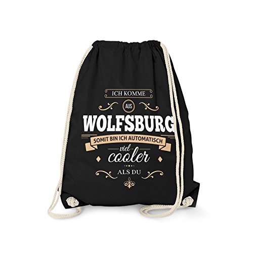 Fashionalarm Turnbeutel - Ich komme aus Wolfsburg - Bin viel Cooler als du | Fun Rucksack mit Spruch als Geschenk Idee für stolze Wolfsburger, Schwarz One Size von Fashionalarm