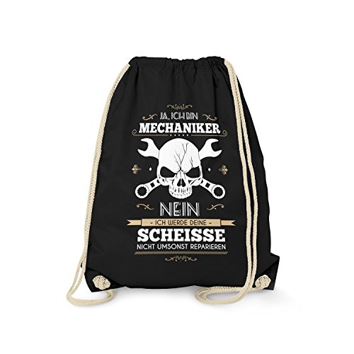 Fashionalarm Turnbeutel - Ja, ich Bin Mechaniker | Geburtstag Geschenk Idee für Schrauber KFZ Werkstatt, Schwarz One Size von Fashionalarm