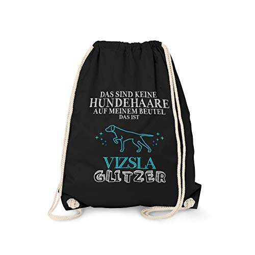 Fashionalarm Turnbeutel - Keine Hundehaare - Vizsla Glitzer | Fun Rucksack Sport-Beutel mit Spruch lustige Geschenk-Idee Hunde-Besitzer, Schwarz One Size von Fashionalarm