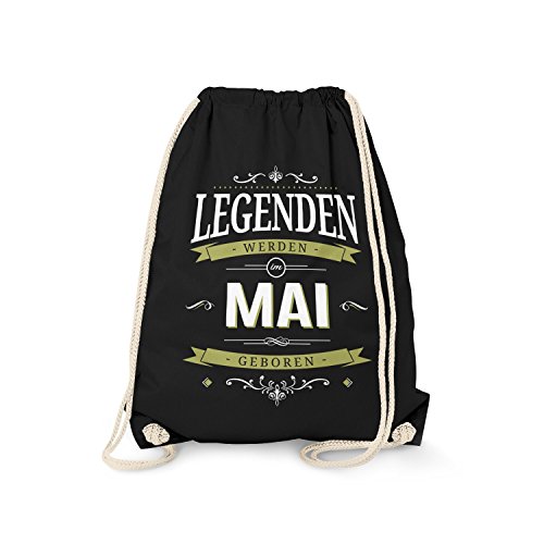 Fashionalarm Turnbeutel - Legenden Werden im Mai geboren | Fun Rucksack mit coolem Spruch als Geburtstag Geschenk Idee für Herren, Schwarz One Size von Fashionalarm