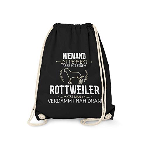 Fashionalarm Turnbeutel - Niemand ist perfekt - Rottweiler | Fun Rucksack Spruch Geburtstag Geschenk Idee Hundebesitzer Hundefreund Rasse Hund, Schwarz One Size von Fashionalarm