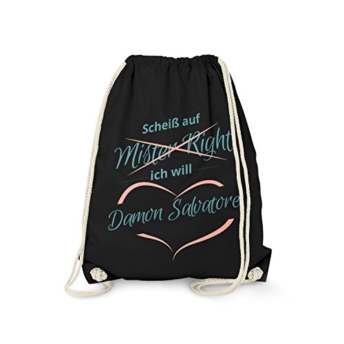 Fashionalarm Turnbeutel - Scheiß auf Mister Right Ich Will Damon Salvatore | Fan Rucksack zur Vampire D. TV Serie, Schwarz One Size von Fashionalarm