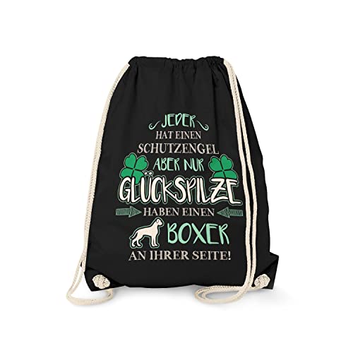Fashionalarm Turnbeutel - Schutzengel - Boxer | Fun Rucksack Sport-Beutel mit Spruch & Motiv Geschenk-Idee für Frauchen Hunde-Rasse Lustig, Schwarz One Size von Fashionalarm