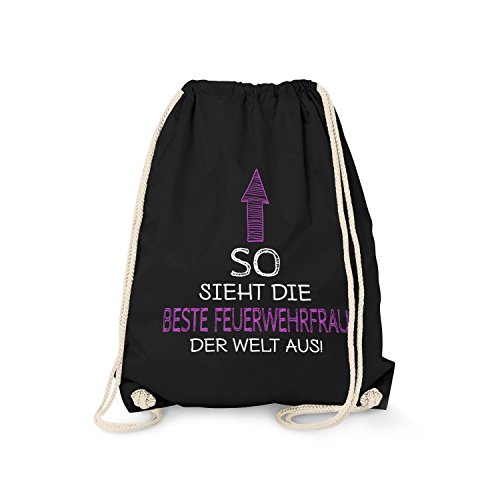 Fashionalarm Turnbeutel - So Sieht die Beste Feuerwehrfrau der Welt aus | Fun Rucksack mit Spruch als Geschenk Idee für Beruf Feuerwehr Brandmeisterin, Schwarz One Size von Fashionalarm