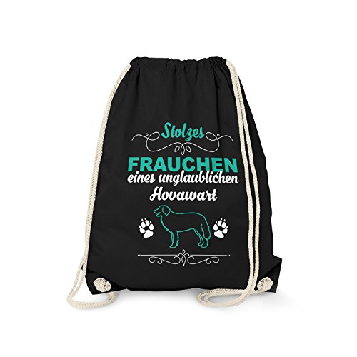 Fashionalarm Turnbeutel - Stolzes Frauchen eines unglaublichen Hovawart | Fun Rucksack mit Spruch als Geschenk Idee für Rasse Hunde Besitzer, Schwarz One Size von Fashionalarm