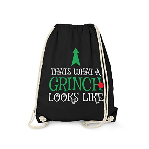 Fashionalarm Turnbeutel - Thats What A Grinch Looks Like | Fun Rucksack mit Spruch als Geschenk Idee Weihnachten Heiligabend für Weihnachtsmuffel, Schwarz One Size von Fashionalarm