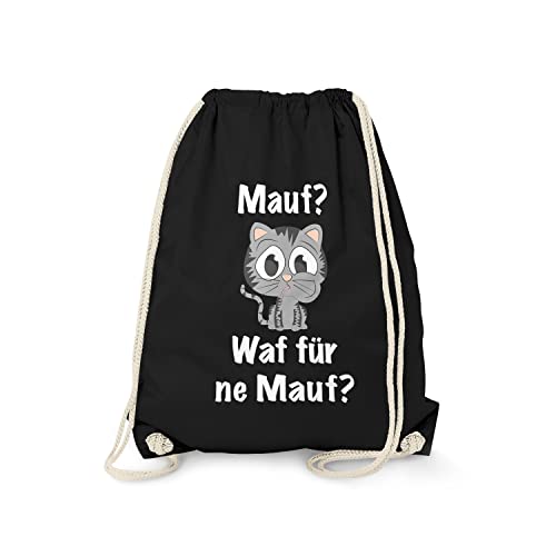 Fashionalarm Turnbeutel - Waf für ne Mauf | Fun Rucksack mit Katze als Geschenk Idee, Schwarz One Size von Fashionalarm