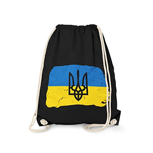 Fashionalarm Turnbeutel Wappen Rucksack Motiv Frieden für die Ukraine Flagge Motiv Peace & Frieden #StandwithUkraine Solidarität Zusammenhalt, Schwarz One Size von Fashionalarm