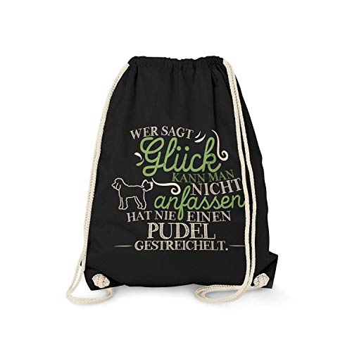 Fashionalarm Turnbeutel - Wer SAGT Glück kann Man Nicht anfassen - Pudel | Fun Rucksack als Geburtstag Geschenk Idee für Rasse Hunde Besitzer, Schwarz One Size von Fashionalarm
