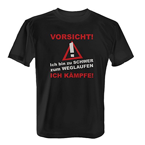 Fashionalarm Vorsicht! Ich Bin zu schwer zum Weglaufen, ich kämpfe! - Herren T-Shirt Fun Shirt Spruch Motto Spaß Übergewicht Abnehmen Diät, Farbe:schwarz;Größe:5XL von Fashionalarm