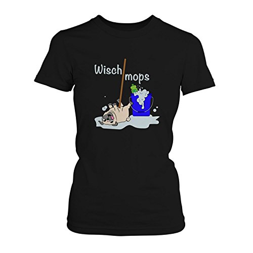 Fashionalarm Wischmops - Damen T-Shirt Fun Shirt Spruch Spaß Wischmopp Putzen Mops Hund lustig niedlich süß, Farbe:schwarz;Größe:3XL von Fashionalarm
