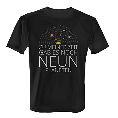 Fashionalarm Zu meiner Zeit gab es noch neun Planeten - Herren T-Shirt Fun Shirt Spruch Spaß Astronomie Sonnensystem Planetensystem Universum Weltall All Zwergplanet Lustig, Farbe:schwarz;Größe:XL von Fashionalarm