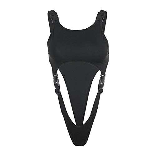 Fashionapple Sommer Cut Out Strap Bodysuit Mit Schnalle Ab Schulter Ärmellos Sexy Body Frauen Strampler,L-Schwarz von Fashionapple