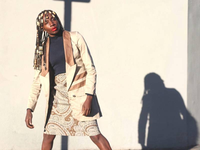 Vintage Jieru Paris Longline Baumwoll Blazer Zweifarbig Beige Gr S von FashionforFables