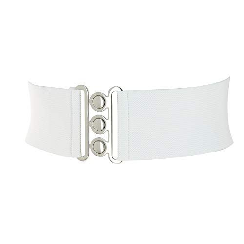 FASHIONGEN - Damen Breiter elastische gürtel, GLORIA - Weiß (Silberschnalle), Medium / 38 bis 41 FASHIONGEN - Damen Breiter elastische gürtel, GLORIA - Weiß (Silberschnalle), Medium / 38 bis 41 von FASHIONGEN