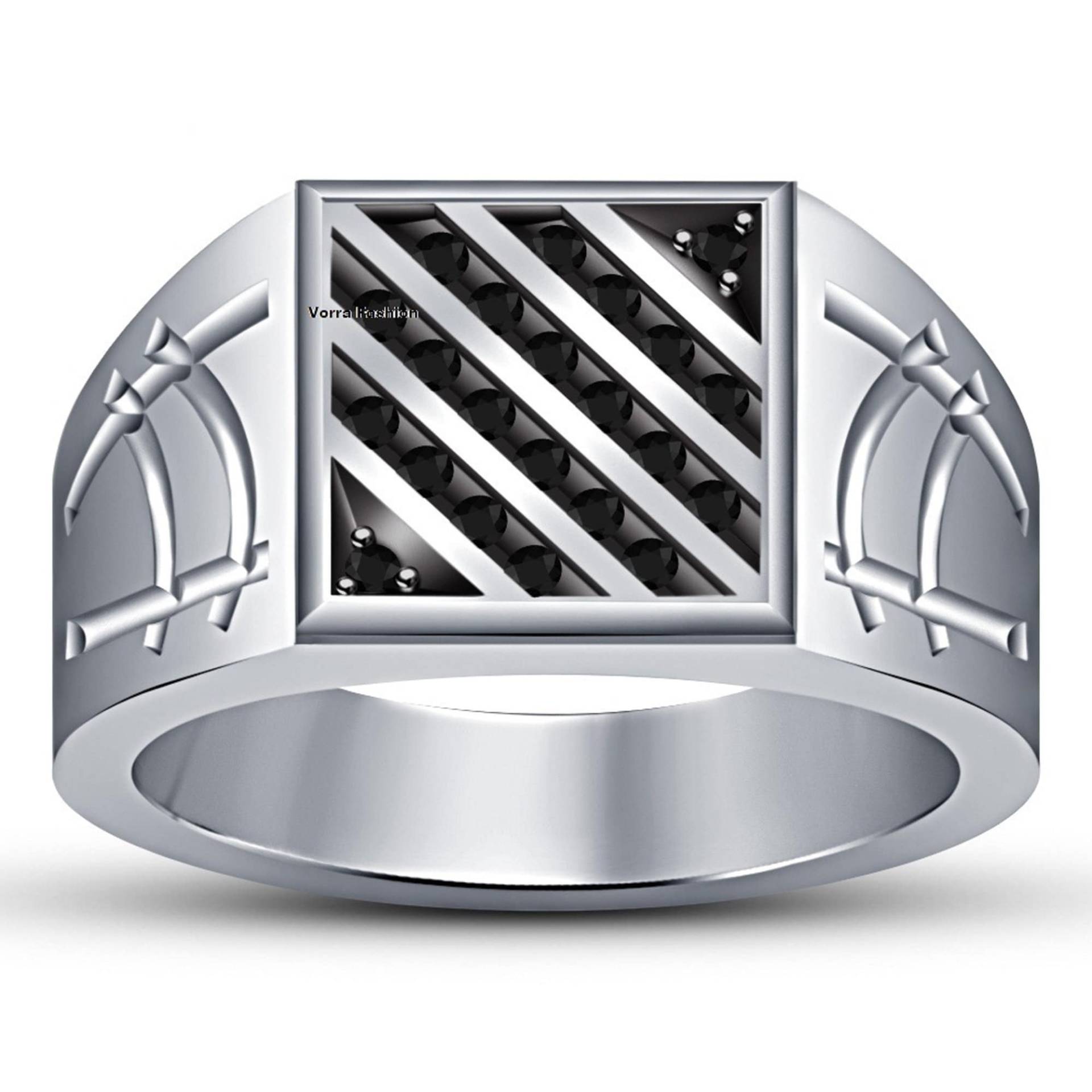 14K Weißgold Finish 925 Sterling Silber Rundschliff Schwarz Diamant Quadrat Form Herren Band Ring von FashionjewelsArt