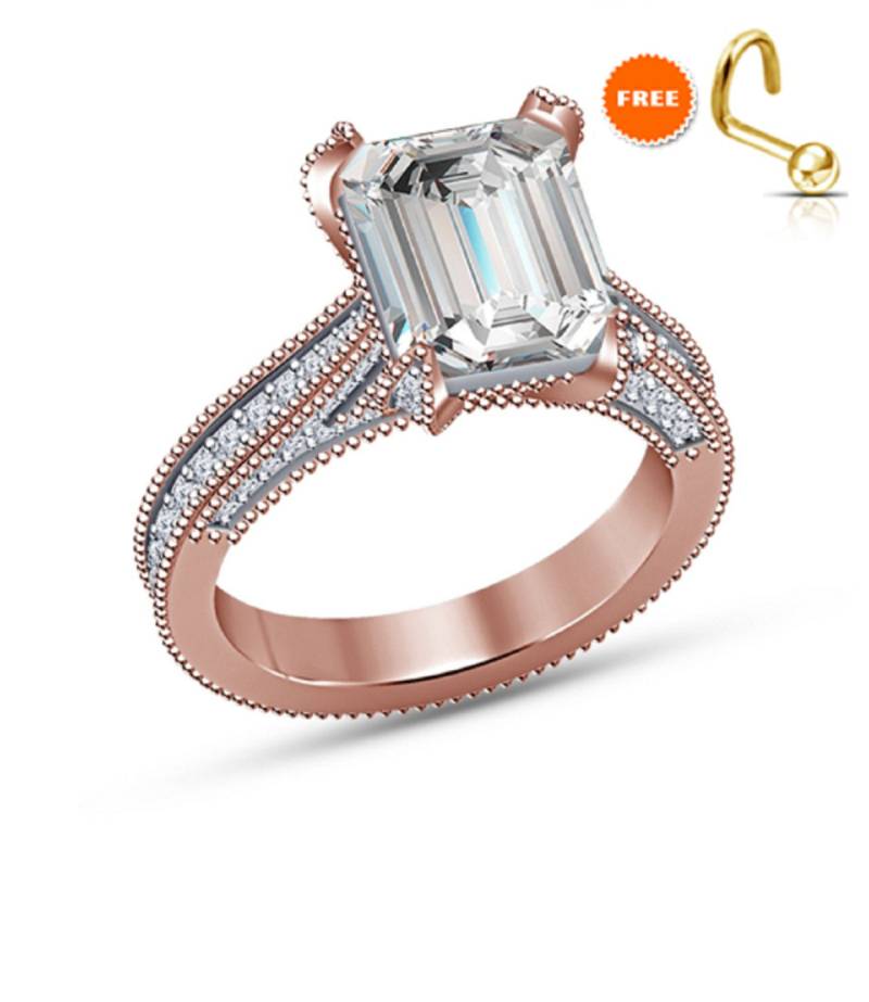 925 Sterlingsilber Rechteckschliff Weißer Diamant Verlobung Ehering Rosegold Finish Ringe Größe 5 6 7 925 Sterlingsilber Rechteckschliff Weißer Diamant Verlobung Ehering Rosegold Finish Ringe Größe 5 6 7 von FashionjewelsArt