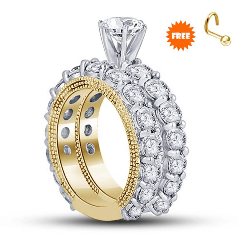 Beste Solitaire Moissanit Ring Set Für Sie, Runde Diamant 925 Sterling Silber Damen-Verlobung Braut Ehering 18K Gelbgold Fn von FashionjewelsArt