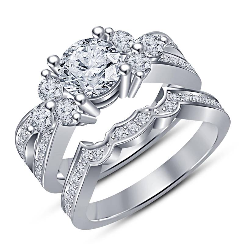Runder Diamant-Verlobungsring, Art-Deco-stil Moissanite Brautring Set Einzigartige Drei Ton-Frauen-Verlobung Hochzeit Bandring Ring Runder Diamant-Verlobungsring, Art-Deco-stil Moissanite Brautring Set Einzigartige Drei Ton-Frauen-Verlobung Hochzeit Bandring Ring von FashionjewelsArt