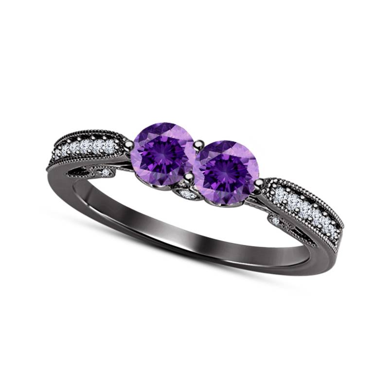 Rundschliff Amethyst 14K Schwarz Vergoldet 925 Sterling Silber Damen Zwei Stein Ehering Rundschliff Amethyst 14K Schwarz Vergoldet 925 Sterling Silber Damen Zwei Stein Ehering von FashionjewelsArt