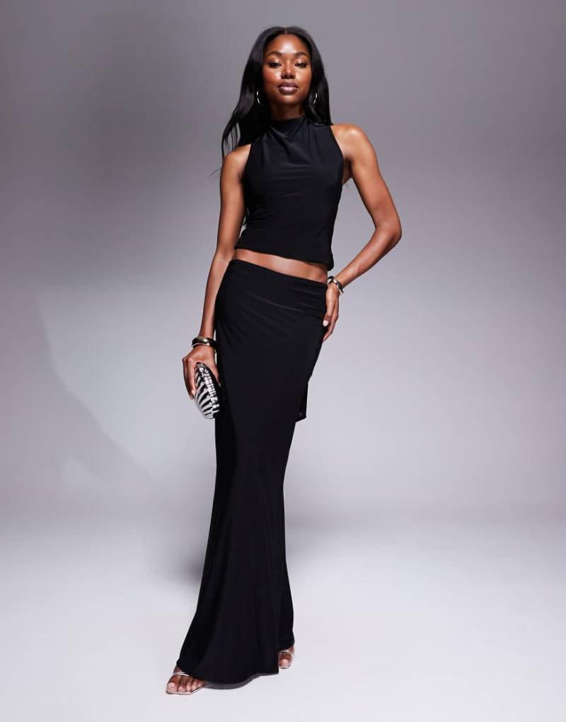 Fashionkilla - Doppellagiger, figurformender Maxirock aus weichem Stoff in Schwarz, Kombiteil von Fashionkilla