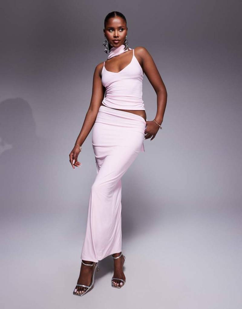 Fashionkilla - Doppellagiger, figurformender und gerade geschnittener Maxirock aus weichem Stoff in Rosa, Kombiteil von Fashionkilla