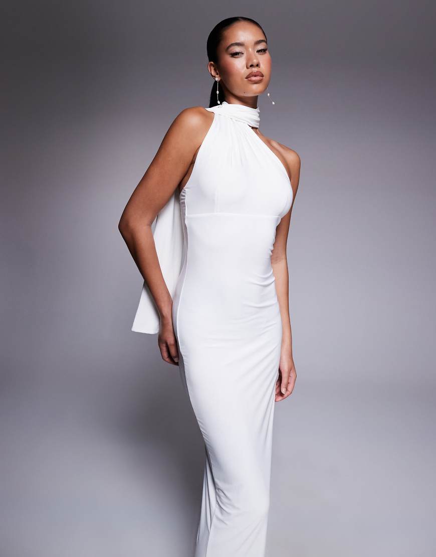 Fashionkilla - Figurbetontes, doppelt formendes Maxikleid in Weiß mit gewickeltem Schaltuch-Design von Fashionkilla