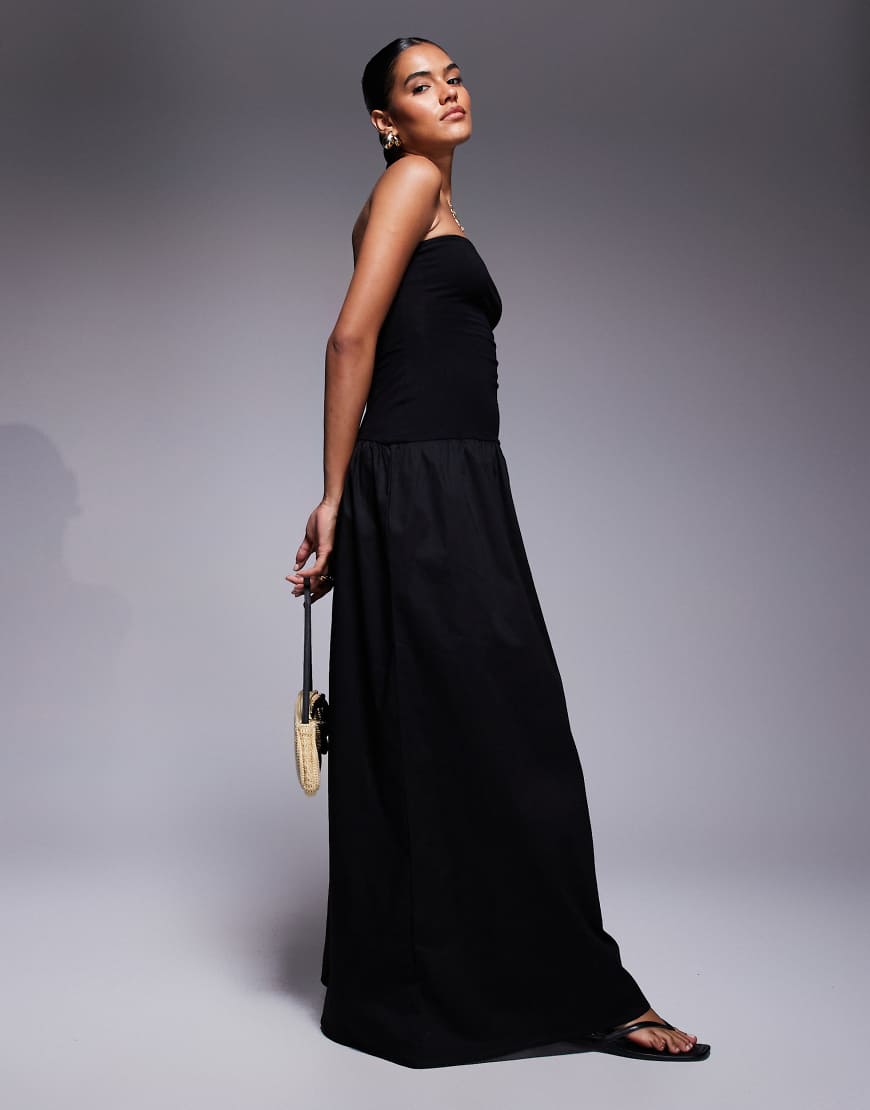 Fashionkilla - Maxikleid aus Baumwoll-Popeline-Mix in Schwarz mit trägerlosem Oberteil und tiefer Taille Fashionkilla - Maxikleid aus Baumwoll-Popeline-Mix in Schwarz mit trägerlosem Oberteil und tiefer Taille von Fashionkilla