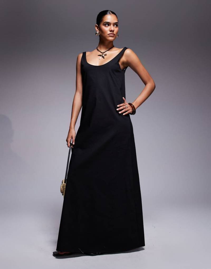 Fashionkilla - Trapez-Maxikleid aus Popeline in Schwarz mit U-Ausschnitt von Fashionkilla