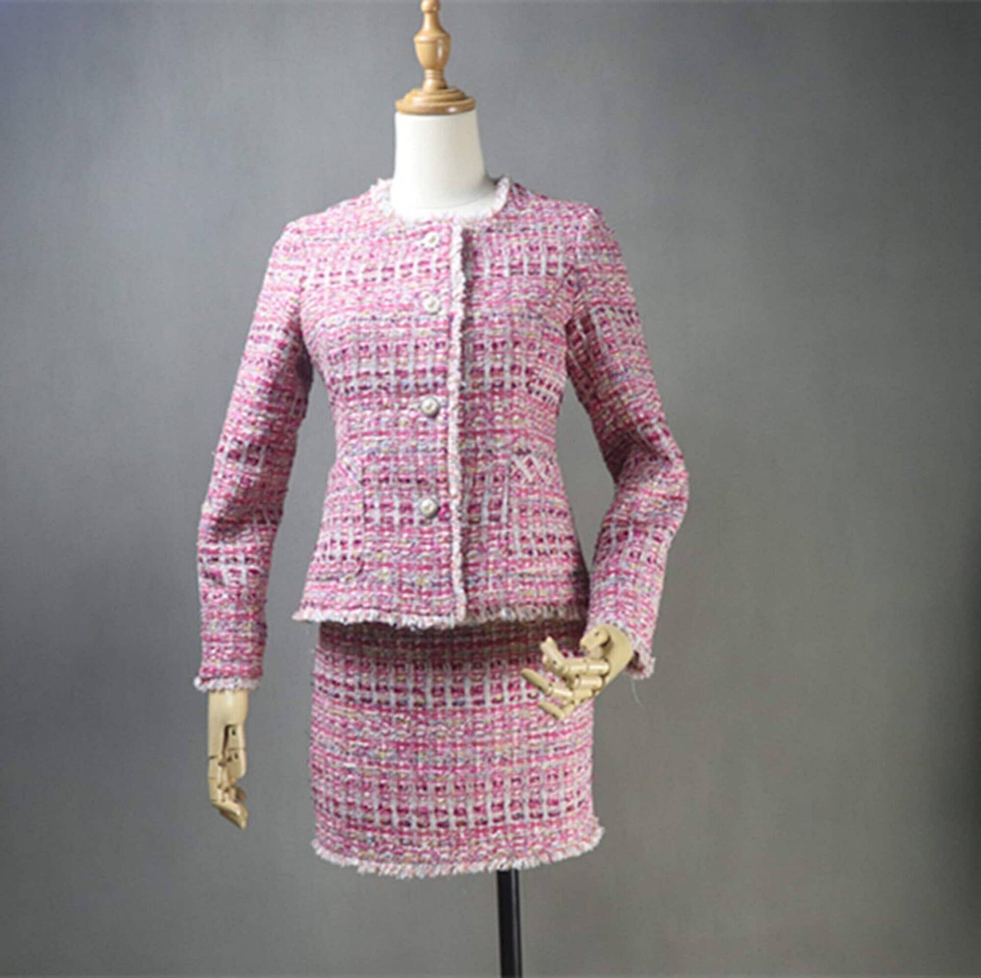 Damen Designer Inspiriert Custom Made Pailletten Tweed Quaste Blazer + Rock Anzug Schwarz von Fashionpioneer15